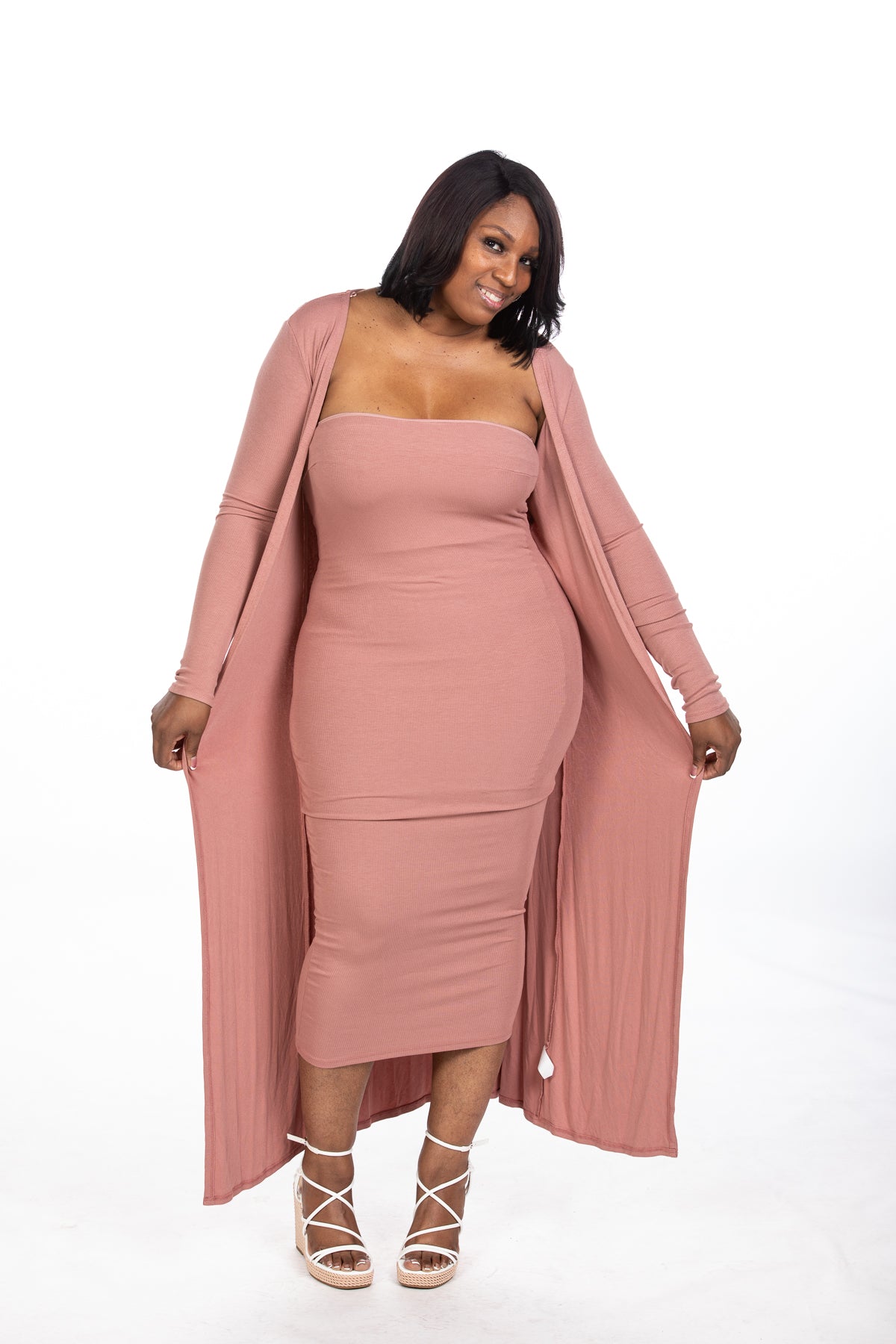 Dream Cardigan Set- Mauve (model is wearing a medium)