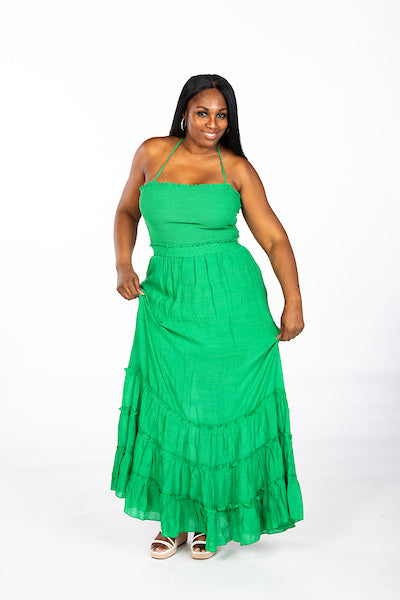 Kylee Strappy Maxi - Kelly Green (model is wearing a medium)