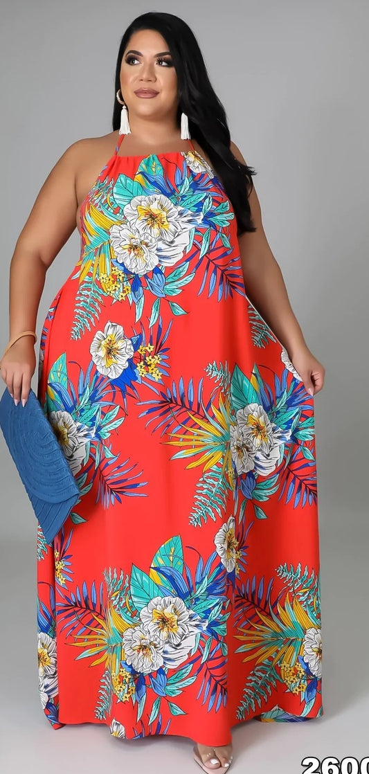 Coral Flower Dress (model wearing a 2X)