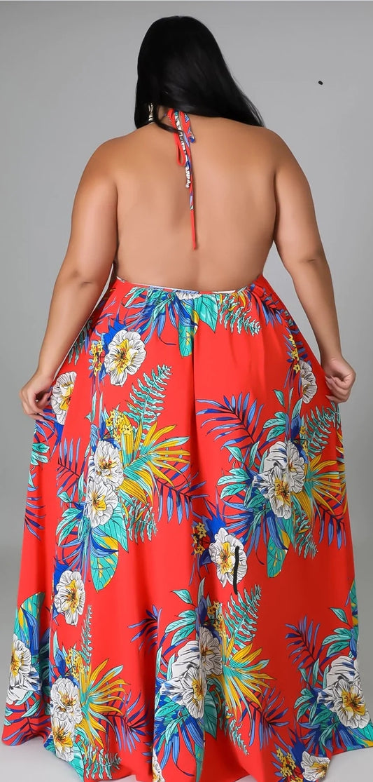 Coral Flower Dress (model wearing a 2X)