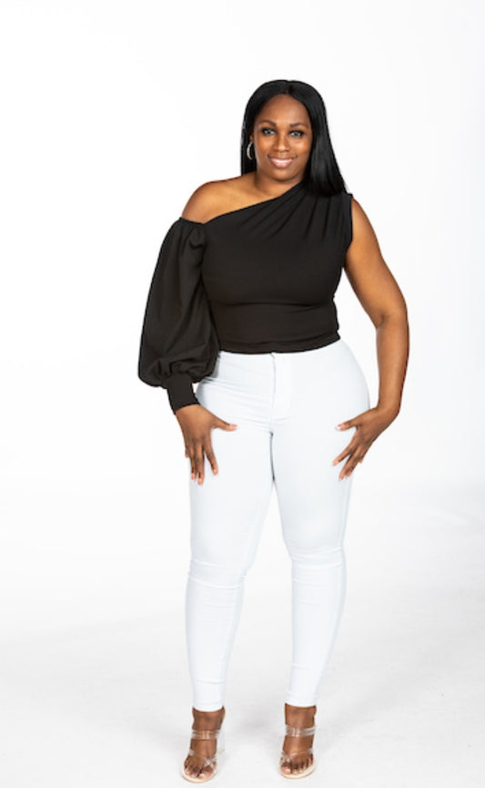 Cold Shoulder-Black (model is wearing a large)