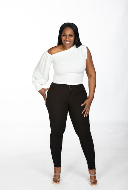 Cold Shoulder-White (model is wearing a large)