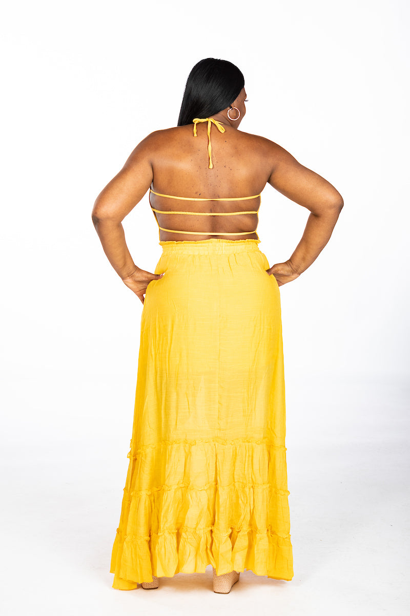 Kylee Strappy Maxi - Mustard (model is wearing a medium)