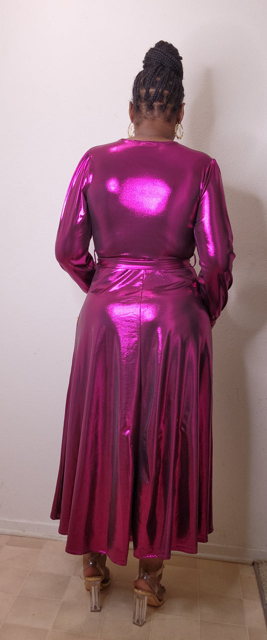 FUSIA FOIL DRESS (model is wearing a medium)