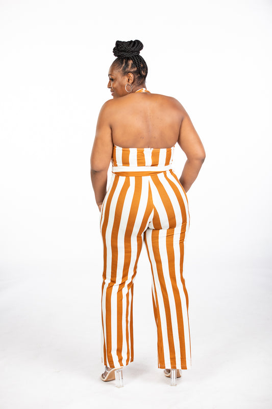 Earn Your Stripes Jumpsuit-Cappuccino (model is wearing a large)