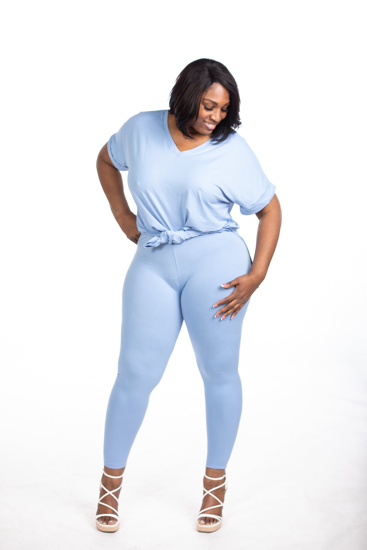 Monroe Legging Set - Spring Blue (model is wearing a medium)