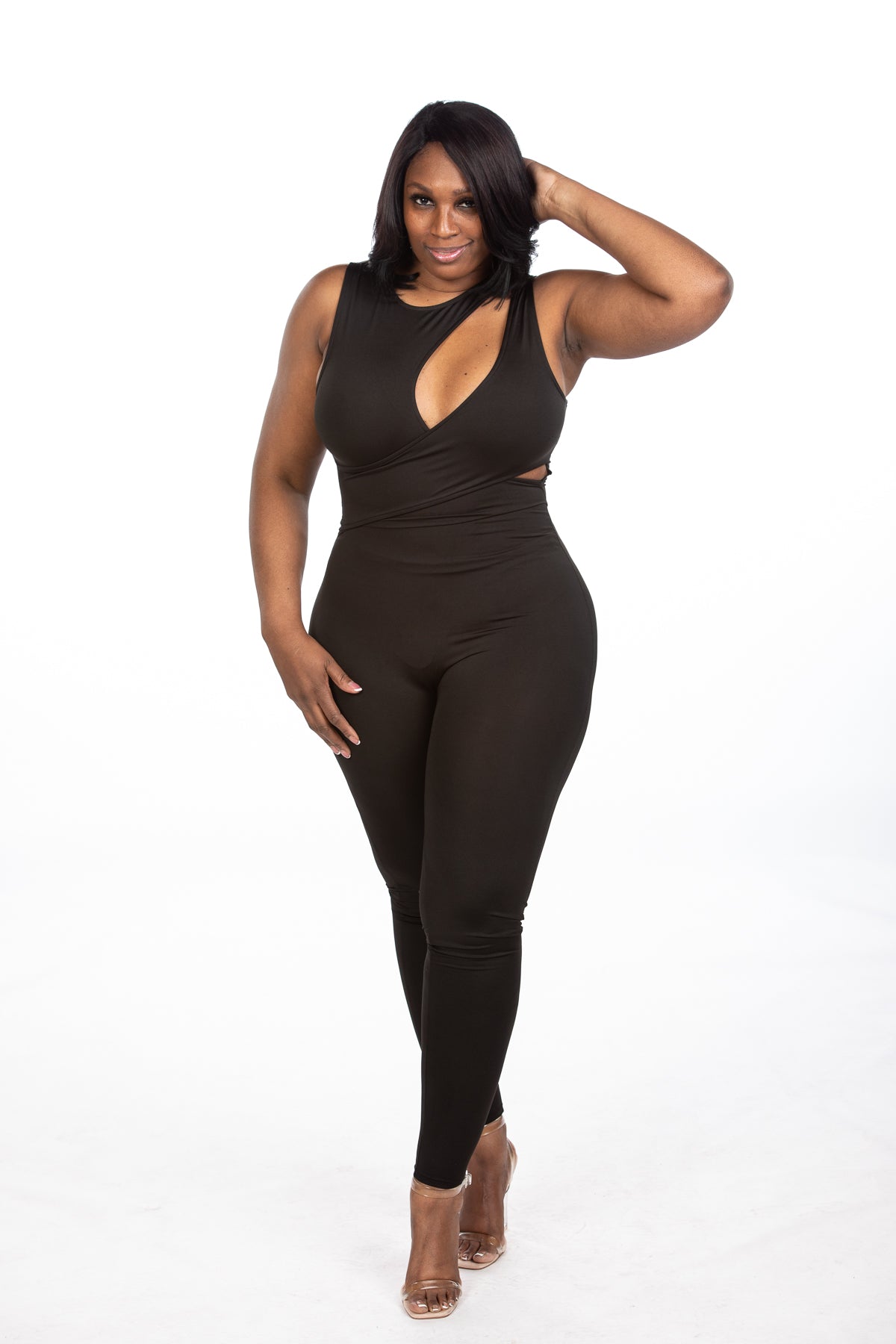 Peek A Boo Jumpsuit -Black (model is wearing a medium)